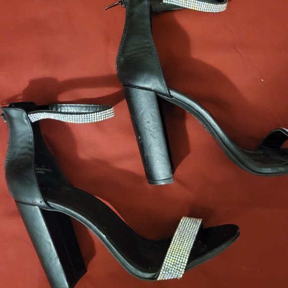 CHARLOTTE RUSSE Almie 02 Heels-BLACK WITH SEQUINED STRAP SIZE-8 - Picture 6 of 11